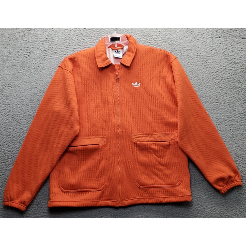 Adidas Skateboarding Utility Jacket Mens Small Orange Waffle Texture Full Zip